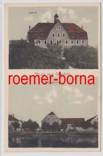 77025 Mehrbild Ak Gruß aus Glaubitz Schule, Teichansicht um 1920