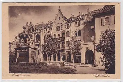 87582 AK Nordhausen - Café Dietze davor Kaiser Friedrich III. Denkmal 1926