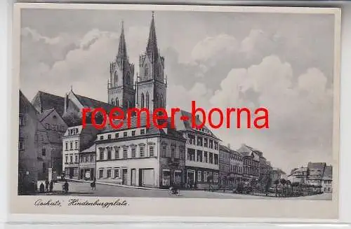 76820 Ak Oschatz Hindenburgplatz mit Geschäften um 1940