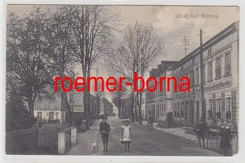 76835 Ak Gruß aus Bretnig Strassenansicht mit Buchbinderei 1918