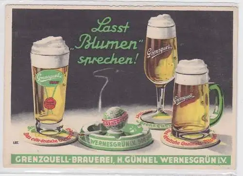 06013 Reklame Ak Grenzquell Brauerei Wernesgrün um 1940
