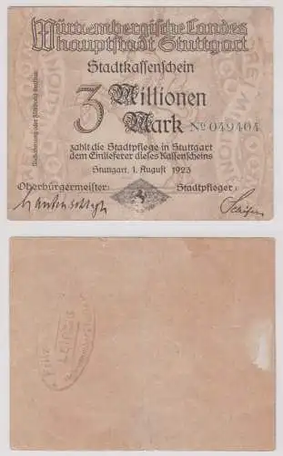 3 Millionen Mark Banknote Inflation Landeshauptstadt Stuttgart 1923 (140089)