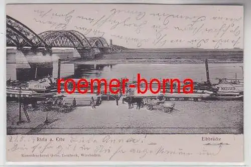 77764 geprägte Ak Riesa a. Elbe Elbbrücke 1904