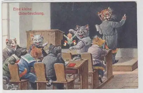 88609 Arthur Thiele Künstler Ak Katze "Eine kleine Unterbrechung" um 1910