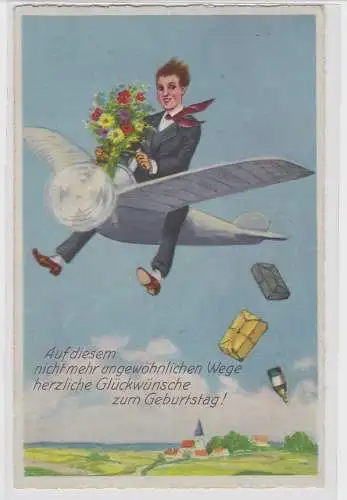 93362 AK herzliche Glückwünsche zum Geburtstage - Flugzeug wirft Geschenke ab