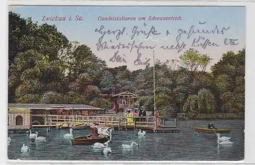 93076 AK Zwickau in Sachsen - Gondelstation am Schwanenteich 1918