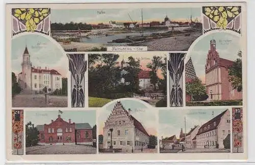 93642 AK Mühlberg /Elbe - Hafen, Schloss, Kirche, Turnhalle, Markt & Rathaus