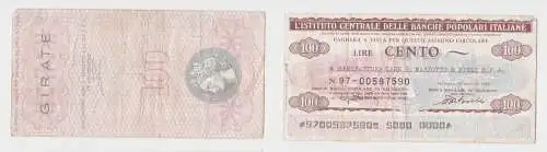 100 Lire Banknote Italien Italia Istituto Centrale delle Banche Popolai (155089)