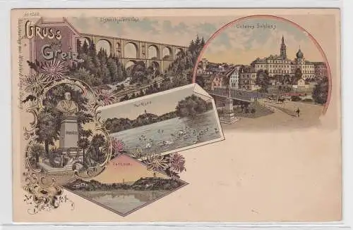 72784 Ak Gruss aus Greiz - Elsterthalbrücke, Parksee, Unteres Schloss, Denkmal
