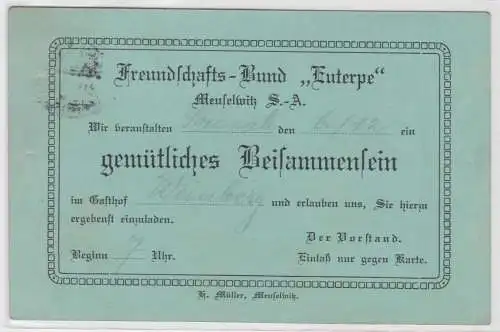 87388 Drucksache Freundschafts-Bund "Euterpe" Meuselwitz Beisammensein 1919