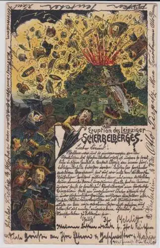 73105 Ak Lithographie Eruption des Leipziger Scherbelberges 1902