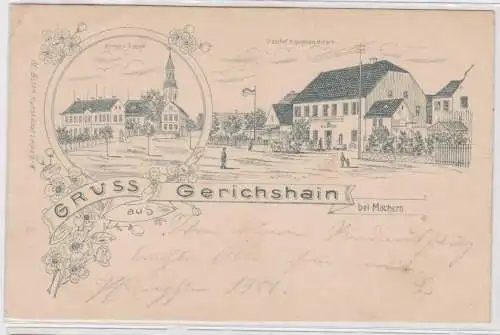 98080 Ak Gruß aus Gerichshain bei Machern Gasthof zum goldenen Hirsch um 1901