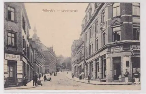 39941 Ak Mittweida Deckerstraße mit Restaurant & Café Reichspost 1912