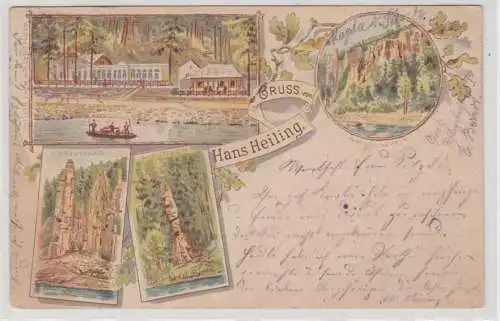 89718 Ak Lithographie Gruß von Hans Heiling Doubí-Svatošské skály1904