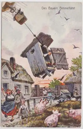 98347 Arthur Thiele Humor Künstler Ak "Des Bauern Himmelfahrt" 1913