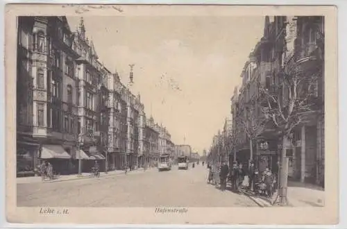 68755 Ak Lehe in H. Hafenstraße mit Strassenbahn 1914