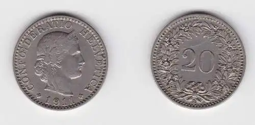 20 Rappen Kupfer Nickel Münze Schweiz 1911 B ss+ (131121)