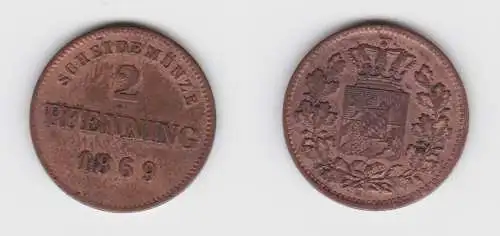 2 Pfennige Kupfer Münze Bayern 1869 ss (138612)