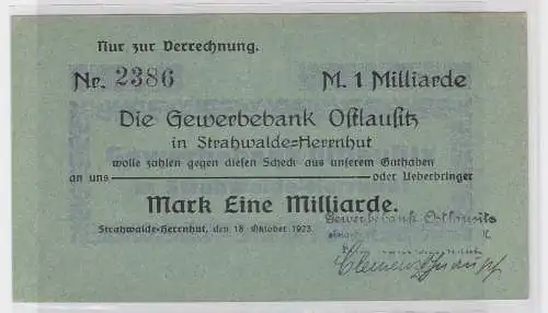 1 Milliarde Mark Banknote Gewerbebank Strahwalde Herrnhut 18.10.1923 (124597)