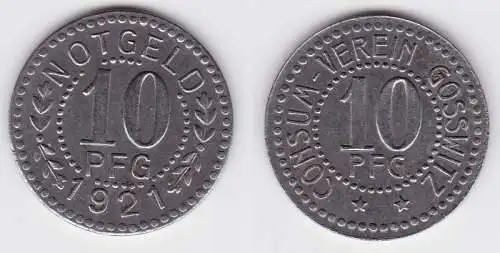 10 Pfennig Eisen Notgeld Consum-Verein Gosswitz (Goßwitz) 1921 (124518)