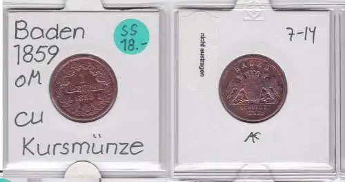 1 Kreuzer Kupfer Münze Baden 1859 (121281)