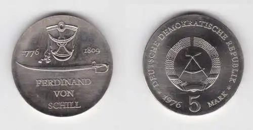 DDR Gedenk Münze 5 Mark Ferdinand von Schill 1976 Stempelglanz (137122)