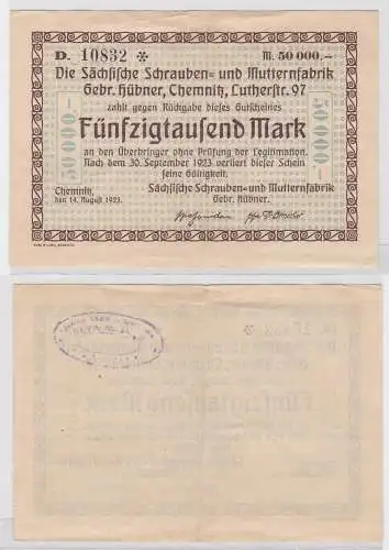 50000 Mark Banknote Chemnitz sächs. Schrauben & Mutternfabrik 14.8.1923 (121668)