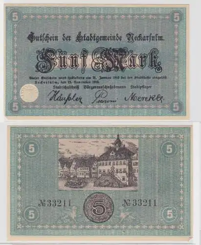 5 Mark Banknote Notgeld Stadtgemeinde Neckarsulm 15. November 1918 (137555)