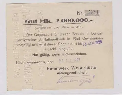 2 Millionen Mark Banknote Bad Oeynhausen Eisenwerk 24.8.1923 (126218)