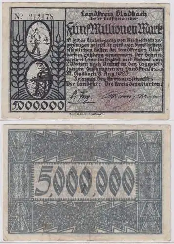 5 Millionen Mark Banknote Landkreis Gladbach 8.8.1923 (121974)
