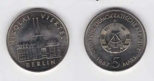 DDR Gedenk Münze 5 Mark Berlin Nikolai Viertel 1987 Stempelglanz (137091)