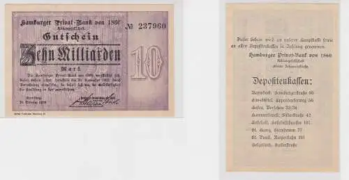 10 Milliarden Mark Banknote Inflation Hamburger Privat-Bank 24.10.1923 (137689)