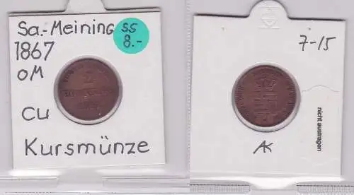 2 Pfennig Kupfer Münze Sachsen-Meiningen 1867 (120408)