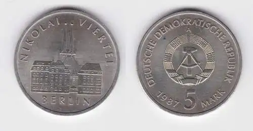 DDR Gedenk Münze 5 Mark Berlin Nikolai Viertel 1987 Stempelglanz (137071)