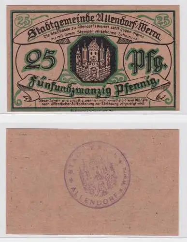25 Pfennig Banknote Notgeld Stadtgemeinde Allendorf Werra o.D. (1921) (122074)