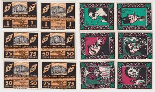 6 Banknoten Notgeld Leipzig Tabakmessehaus Kosmos 1.9.1921 (144181)