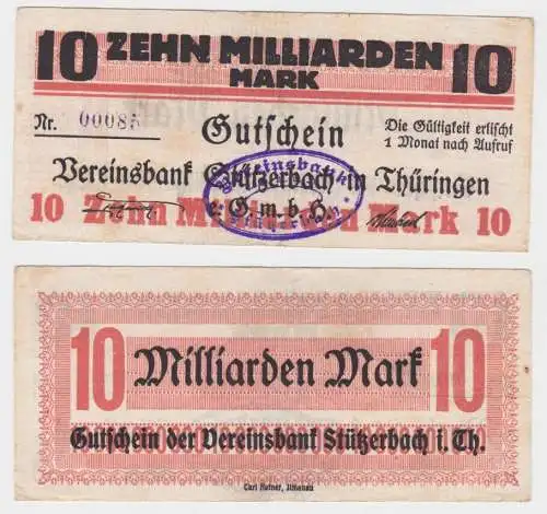 10 Miiliarden Mark Banknote Inflation Vereinsbank Stützerbach 1923 (144242)