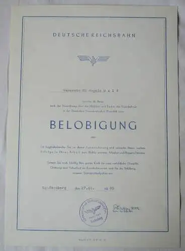 DDR Urkunde Belobigung Deutsche Reichsbahn Bahnhof Senftenberg 1985 (134142)
