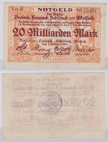 20 Milliarden Mark Banknoten Haslach, Hausach, Schiltach, Wolfach 1923 (126641)