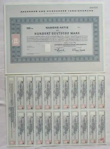 100 DM Aktie Aachener und Münchener Versicherung AG Aachen August 1970 (124872)