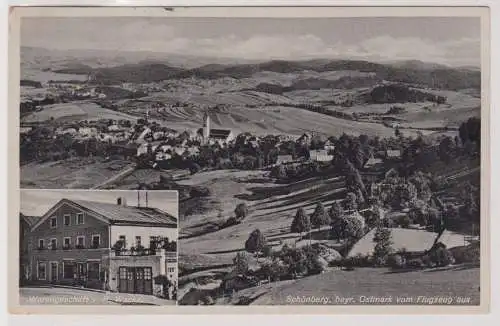 23846 Ak Schönberg, bayr. Ostmark vom Flugzeug aus, Warengeschäft v. R. Wacker 