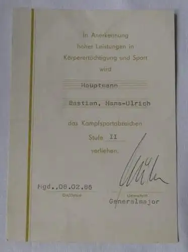 DDR Urkunde Hauptmann Kampfsportabzeichen Stufe II Bartel II Nr. 4 c (102068)