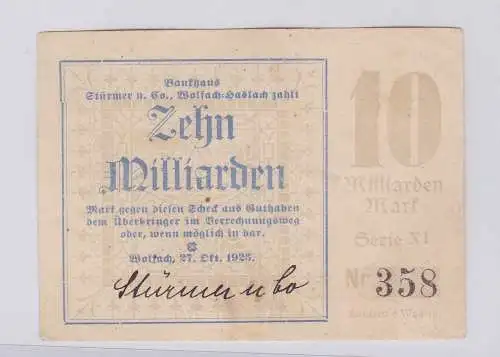 10 Milliarden Mark Banknote Inflation Wolfach Bankhaus Stürmer 1923 (126270)