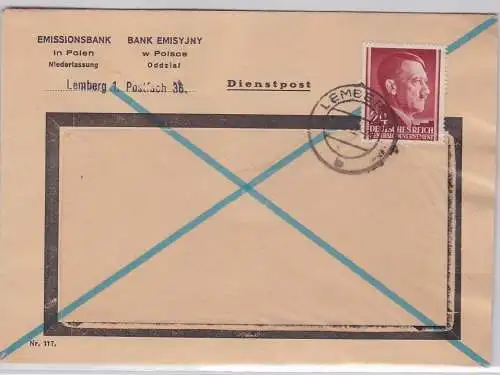 30145 Brief mit Briefmarken Generalgouvernement Emissionsbank Lemberg 1942