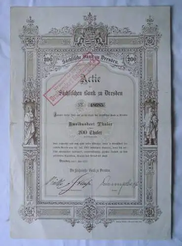 200 Taler Aktie der sächsischen Bank zu Dresden 1.07.1873 (120694)