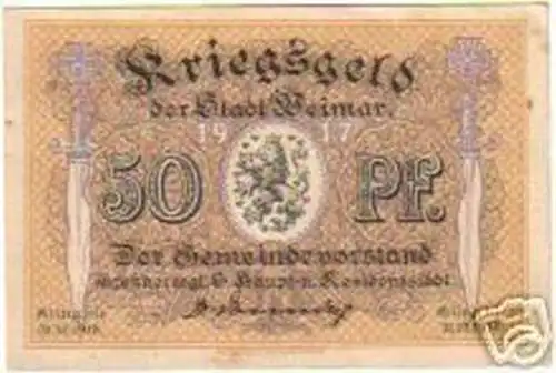50 Pfennig Banknote Kriegsgeld der Stadt Weimar 1918