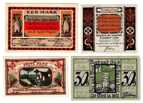 4 Banknoten Notgeld Gemeinde Tonndorf Lohe 1921 (107494)