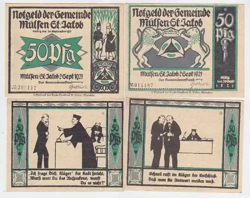 4 Banknoten Notgeld Gemeinde Mülsen St. Jakob 1921
