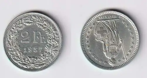 2 Franken Silber Münze Schweiz 1957 ss (156535)