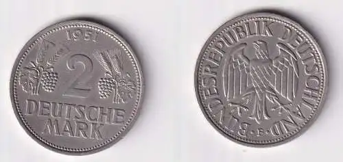 2 Mark Nickel Münze BRD Trauben und Ähren 1951 F f.vz (155898)